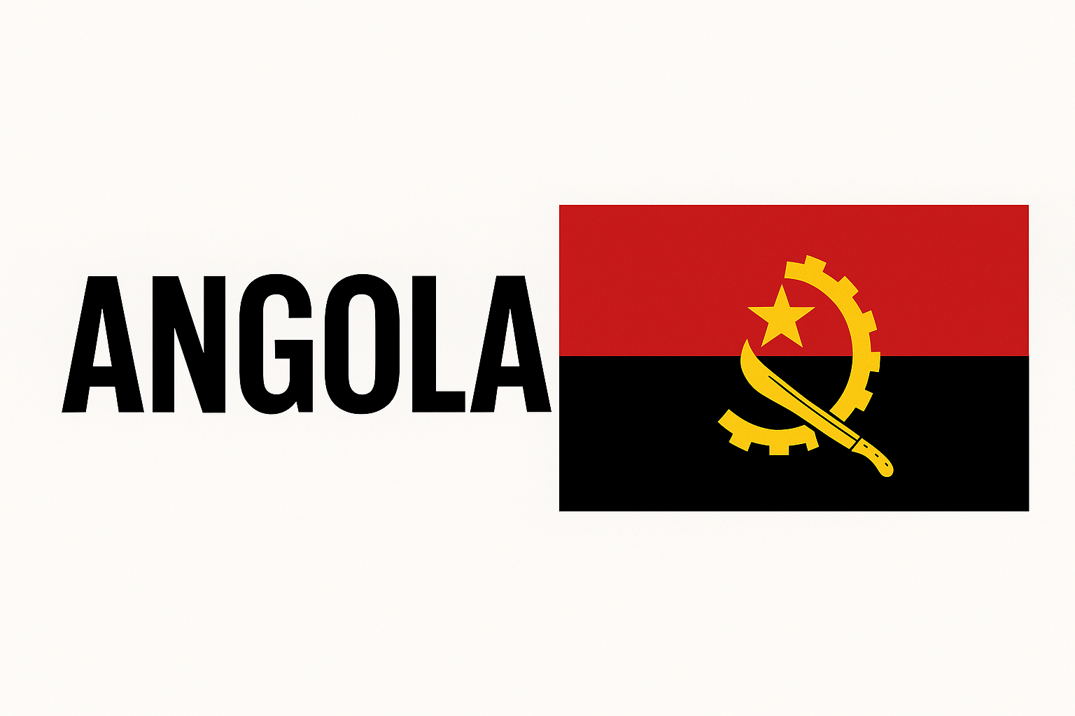 Drapeau de l'Angola avec logo industriel jaune.